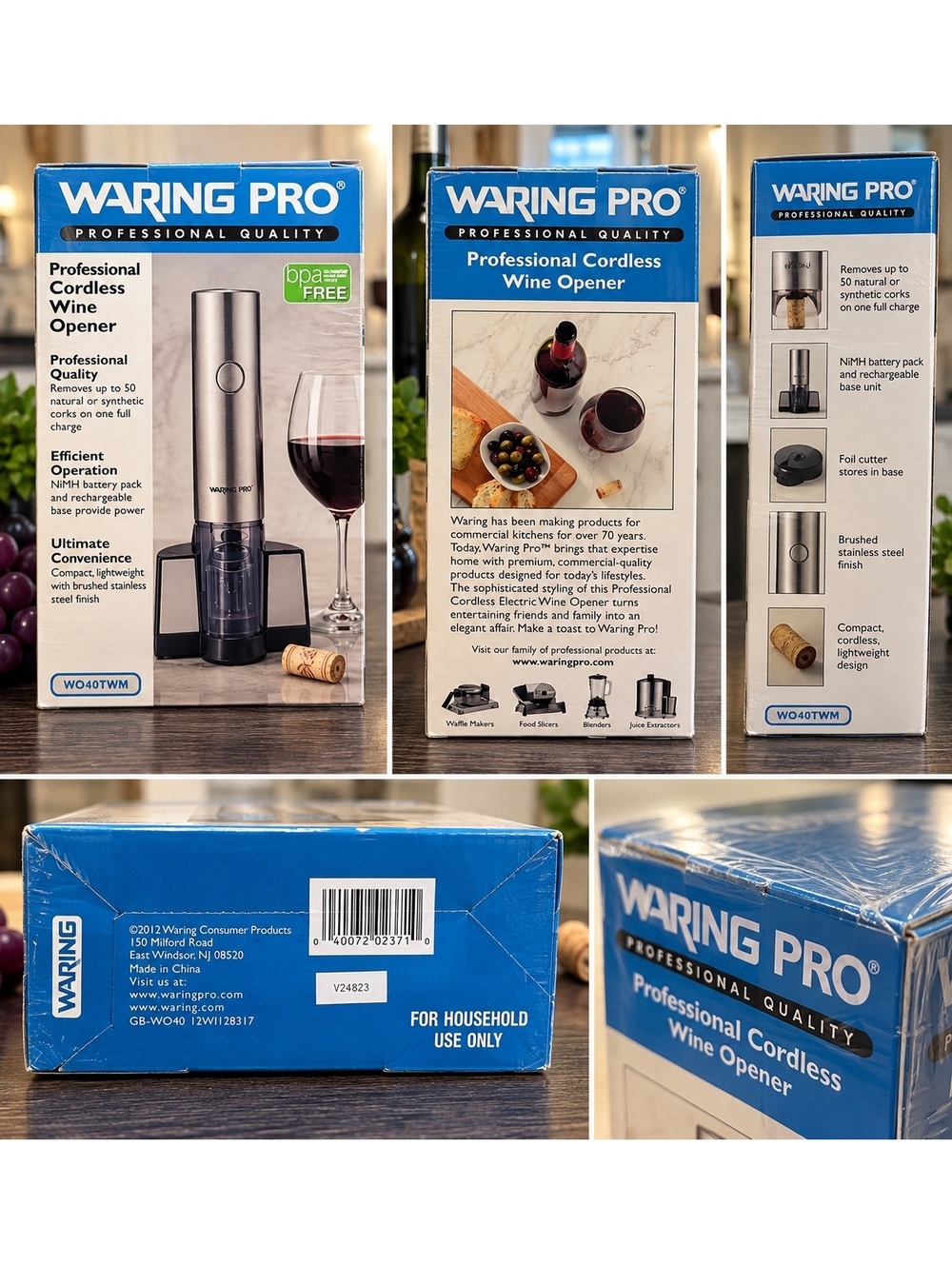 Waring Pro Professional Cordless Wine Opener with Rechargeable Base and NiMH 50-
